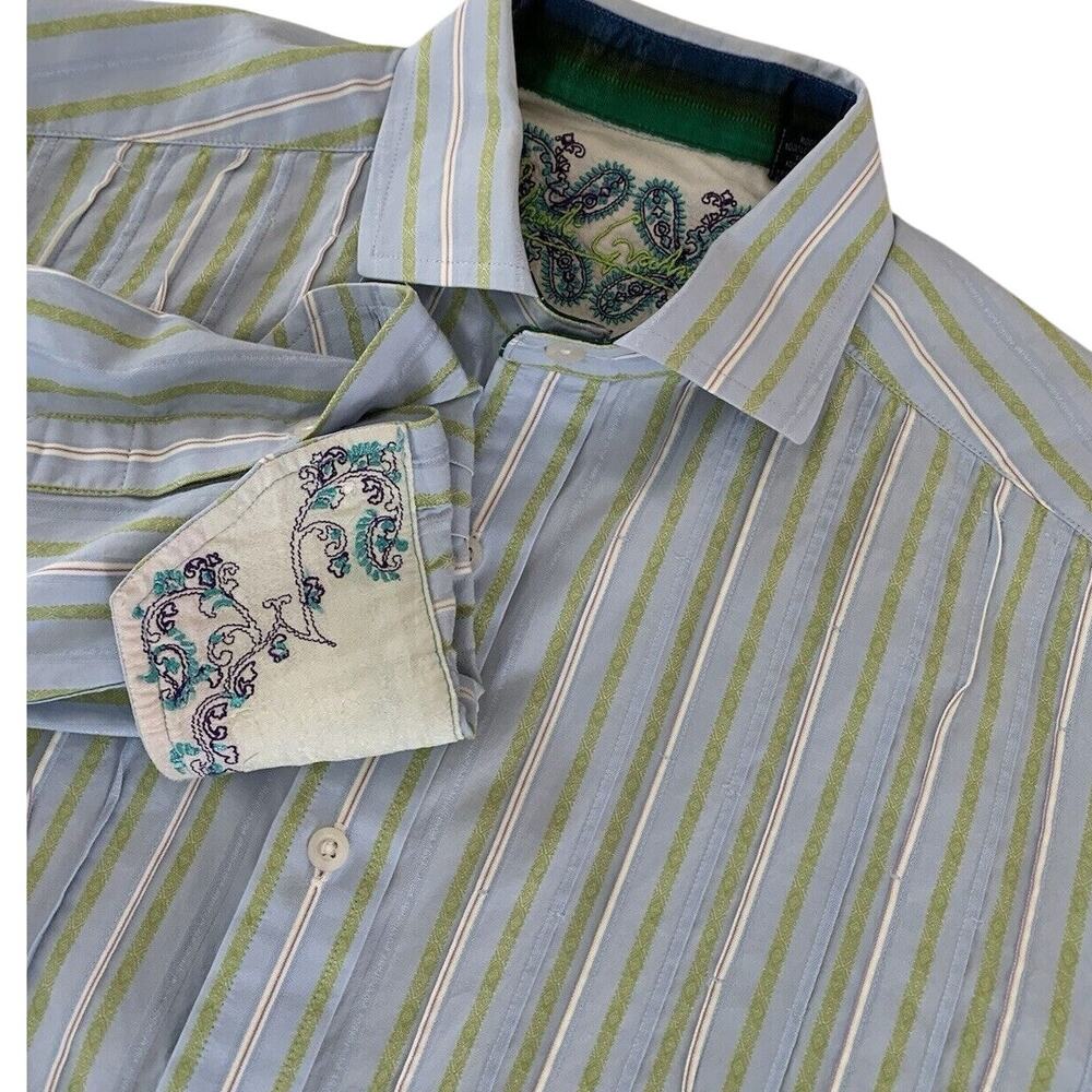 Robert Graham Striped Long Sleeve Button Down Shirt Flip Cuff Paisley Medium